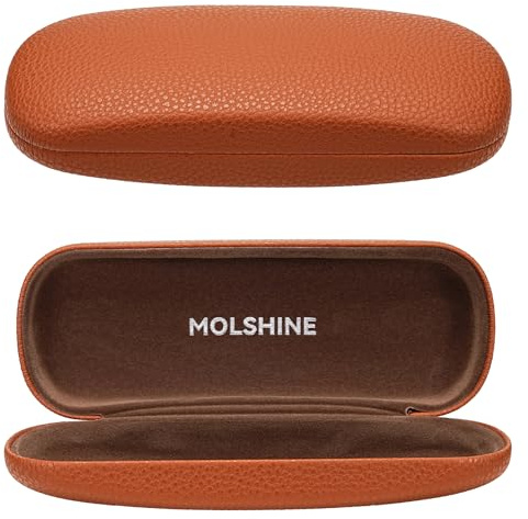 molshine Brillenetui aus Hartschalen Leder,tragbares Brillentasche für Frauen,Männer,Mädchen,Reisen,Studium,Arbeit (Braun)