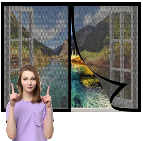 Cortina Mosquitera Magnetica Ventana 145 x 125 cm sin Taladrar Malla Mosquiteras para Ventanas Cierre Automático Iman Fuertes para Balcones, Puertas y Ventanas, Negro