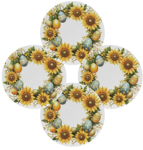 Mexpekil Platzsets, Osterkranz, Sonnenblumen, Eier, rund, hitzebeständig, moderne Tischdekorationen für Esszimmer, Küche, Hochzeit, Party, 39 cm, 4 Stück