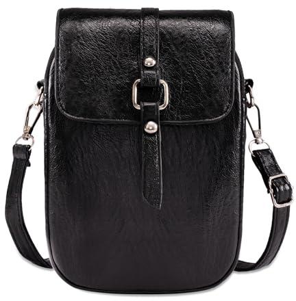 Toptime Cross Body Bag Women, Leather Phone Bags for Women Crossbody with Earphone Hole, Black Small Handbag with Adjustable Shoulder Strap, Lightweight Womens Shoulder Bag for Travel Shopping