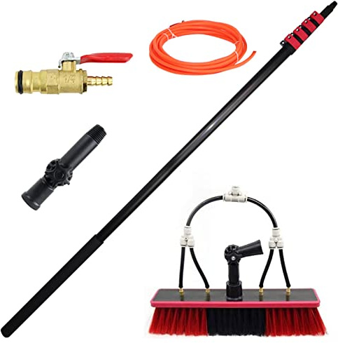 Outdoor Window Cleaning Pole Kit, 3.6-12m Telescopic Brush with Hose Spray, Water Fed Solar Panel Cleaner, Extendable Window Washer for Easy Outdoor Cleaning
