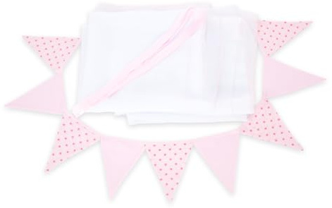 FabiMax 3-teiliges Hausbett-Deko-Set mit 2 Betthimmeln und Wimpelkette (Rosa Sterne)