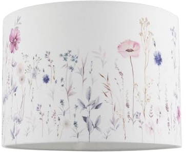Soft Pink and Lilac Floral Circular Lamp Shade with White Cotton Fabric Inner Lining | 18cm x 25cm | Subtle Elegant Design by Happy Homewares