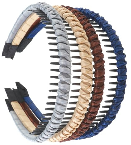 Heclia Zahnkamm Stirnbänder für Frauen Multicolor Rutschfeste verstellbare 4er Set Haarreifen mit Zähnen für Fitness Yoga Workout Tanzen Waschen Partys Hochzeiten Festivals Sport Besondere Anlässe