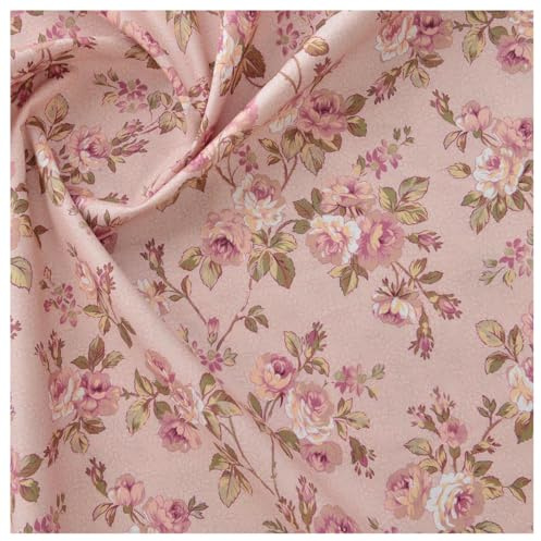 BrightGlow Gedruckt Stoff Meterware Vintage Rose Baumwollstoff Blumen Stoff Zum Nähen Dekorationsstoff Modestoff Retro Blumenstoff Kostümstoff für DIY Handgefertigte Nähen #14Grau 50 X 145CM