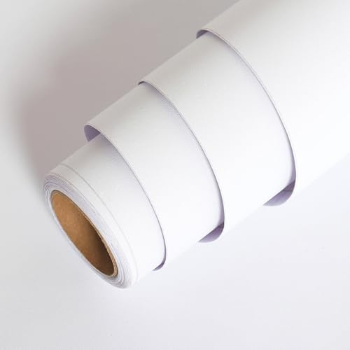 LACHEERY Selbstklebende Tapete Weiß Matt Klebetapete Wand 60cm x 800cm Wandtapete Selbstklebend Wohnzimmer Vinyl Wand Tapeten Deko Tapete Weiss Wasserdicht Möbelfolie Weiß für Badezimmer Schlafzimmer
