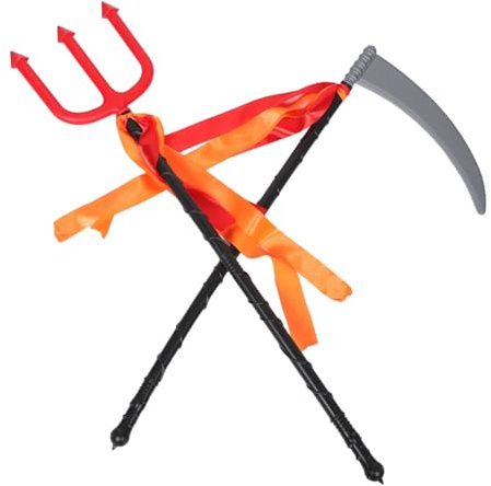 VERDANVERSE 2pcs Accessoires de Costume Halloween Faux Jouet Trident et Faux Faucheur en Plastique Léger Design Réaliste pour Fêtes en Famille et Célébrations