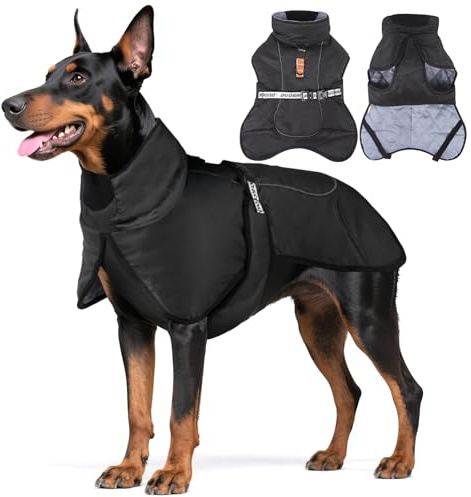 Ledeak Abrigo para Perro Invierno, Chaqueta Impermeable para Perros medianos y Grandes, Ropa Cálido para Mascotas con Anillo en D, Chaleco Resistente al Viento con Tiras Reflectantes (Negro, XL)