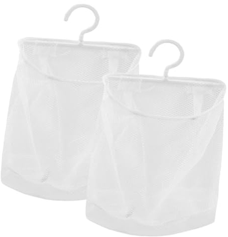 Ipetboom Borsa Porta Mollette Da Bucato Appesa in Rete Traspirante Gancio Rotante, Contenitore Portaoggetti Multifunzione Salvaspazio Per Bagno e Lavanderia, Set 2 Pezzi Colore Bianco