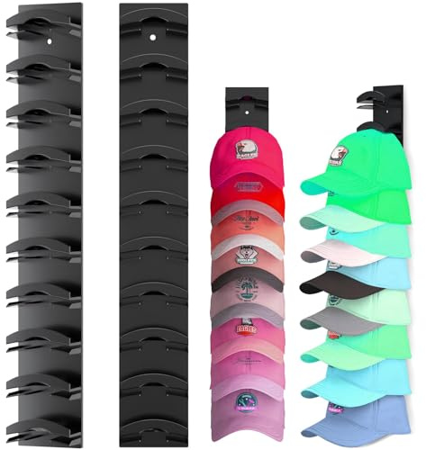 AURIVEE Porta Cappelli 2 Pezzi | Appendiabiti da Parete per Cappelli con Adesivo Forte & Fori per Viti, Fino a 20 Cappelli per Armadio Porta Camera