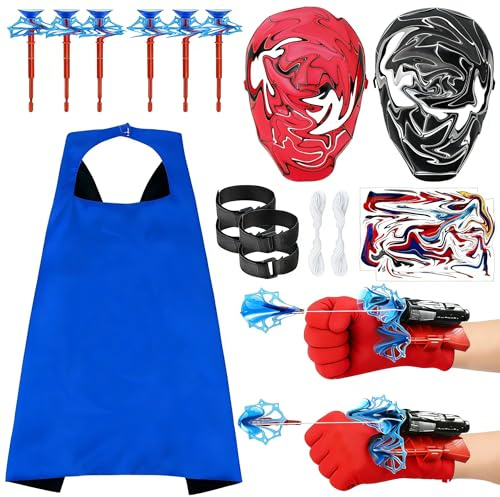 WYFDCZZP Set di 2 Spara Ragnatele Spid-er, con Guanti Spiderm,Mantello del Ragno,Maschera Spiderm Tatuaggi,Spiderm Giocattolo Giochi per 3 Anni e Oltre Bambini per Partecipare al Gioco di Ruolo(C)