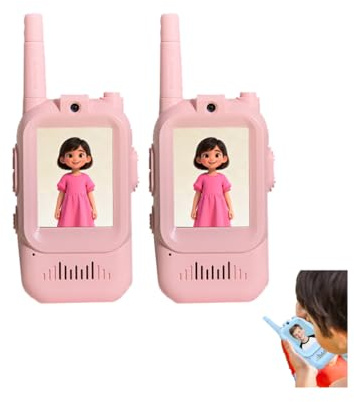 2 Paquetes De Walkie-talkies con Vídeo, Walkie-Talkie Recargable con Pantalla Bidireccional, Ideal para Jugar En Interiores Y Exteriores, Regalos de Cumpleaños (Pink+Pink)