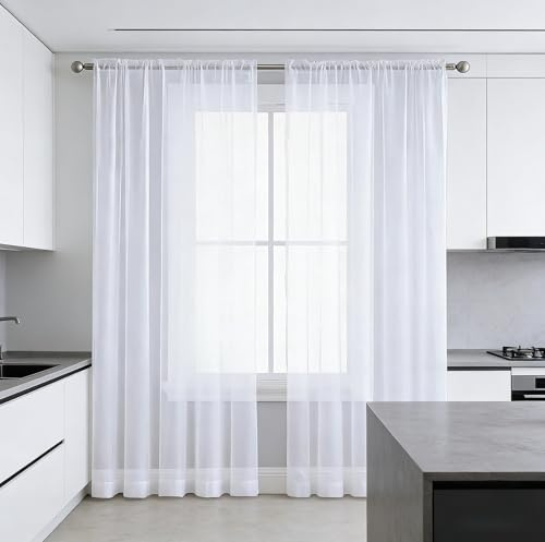 XUEQXUE Tende Semitrasparenti 65 x 115 cm Leggero Morbido Moderno Traspiranti e Facili, Morbide, Ideali Tende Lino Trasparenti per Soggiorno Camera Balcone Finestra e Cucina, Bianco