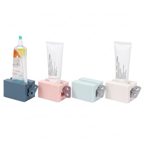 Toothpaste Squeezer 4 PCS, Rolling Tube Squeezer with Frosted Handles, Toothpaste Holder Stand Bathroom Organizer for Creams, 4 Colours