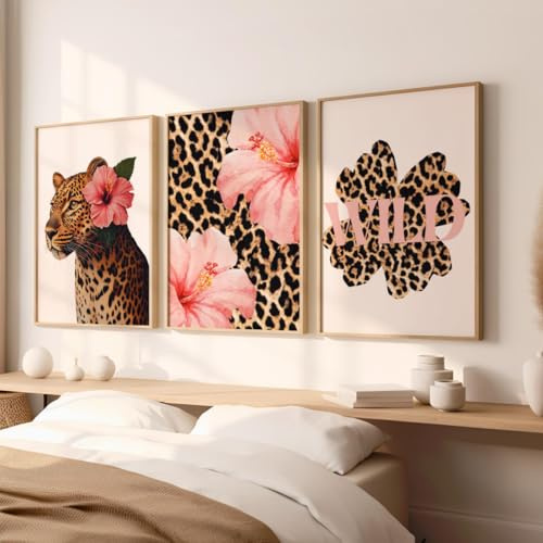3 quadri leopardati camera da letto poster decorazione da parete moderna fiore rosa citazione poster da parete art deco stampa su tela camera da letto soggiorno adulto adolescente ragazza regalo 30 x