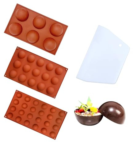 TENGWA 3 Stück Bonbon- & Schokoladenformen 6/15/24 Löcher Silikon Backform Kugel Halbkreisförmig Schokoladenform Silikon Mit Spatel für Schokolade Pralinen Eiswürfel Gelee Kuchen & Seife