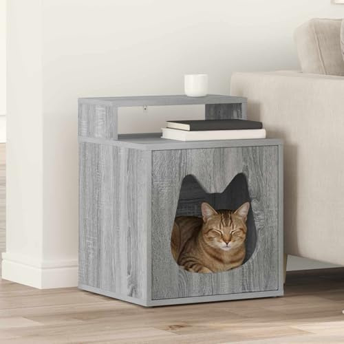 Casetta per gatti in legno Sonoma grigio 42,5 x 40 x 53,5 cm, materiale in legno, per gatti, cani, animali domestici