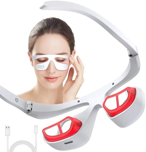 Lunettes De Luminothérapie Rouge Pour Le Contour Des Yeux,Appareils De Massage Oculaire à 3 Niveaux D'intensité,Réduisant Les Poches Sous Les Yeux,Les Cernes Et Les Gonflements,Lissant Les Ridules