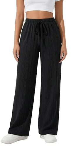 UDILEO Pantaloni Donna Estivi Leggeri Larghi Eleganti Comodi Tinta Unita Coulisse Tasche