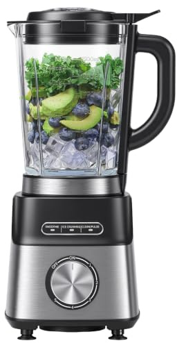 AMZCHEF Blender 1200W, Mixeur avec Bol en Verre 1,5L Résistant à la Chaleur, 5 Vitesses + Programmes Smoothie/Glace Pilée/Auto-Nettoyage, 6 Lames Inox, Pièces Lavables Lave-Vaisselle, Sécurité