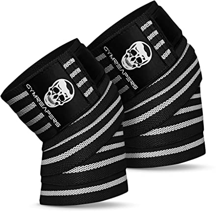 Gymreapers Fasce per ginocchia (coppia) con cinghie per squat, sollevamento pesi, powerlifting, leg press e cross training - Fasce per ginocchia flessibili da 72 per squat (bianco)