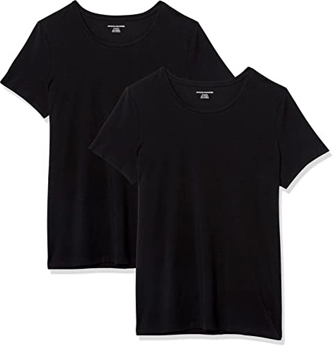 Amazon Essentials Damen Kurzärmliges Regular-Fit-T-Shirt (Varianten mit Rundhalsausschnitt und V-Ausschnitt), Pack of 2, Schwarz, XL
