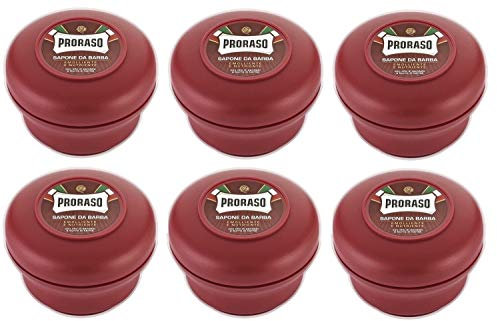 Proraso 6 unidades de jabón de afeitar Proraso Red Nourish – Jabón de afeitar Proraso Nourish en bote de 150 ml
