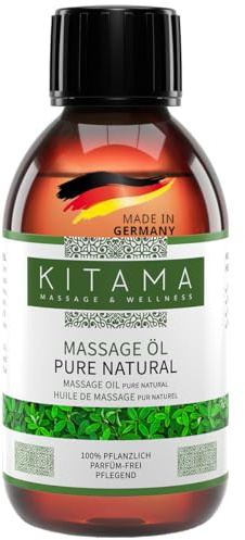 Kitama Massageöl Pure Natural 250ml - 100% Natürlich Neutrales Pflegeöl | 100% natürliches, veganes Pflegeöl mit Jojoba- & Mandelöl. Parfümfreies Babyöl Made in Germany für zuhause & Massagepraxis