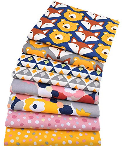 8 Stück 40 cm x 50 cm Fuchs und Bär Drucke 100% Baumwolle Stoff Quadrate Bundle DIY Nähen und Quilten Kunst für Patchwork