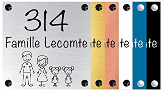 Plaque Gravée Pour Maison Famille Personnalisable Avec Votre Nom de Famille et N° de Maison - Dimensions 15 x 15 Cm - Aspect Argent Brossé Avec Écriture Noir - Famille Avec Deux Fille