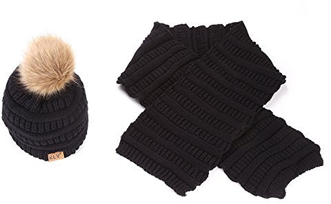 Damen Wollschal Mütze Set 22 * ​​22Cm Schwarz