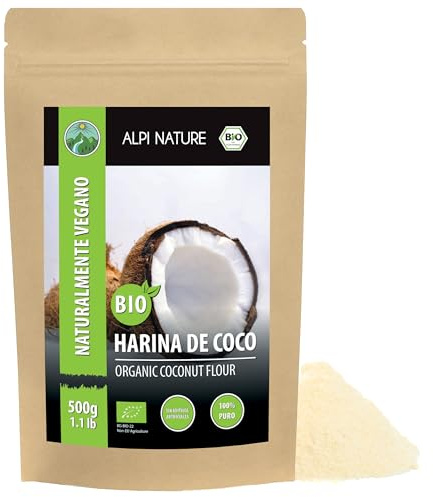 Alpi Nature Harina de Coco Orgánico 500g, Coco Molido para Hornear, Harina Orgánica sin Gluten