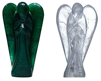 Wonder Care Pocket Guardian Angel, Statua scolpita in Pietra Naturale, bilanciamento dei Chakra, 1 Angelo di Quarzo Trasparente + 1 Angelo di Giada Verde (1,5 - 2) (Confezione da 2)