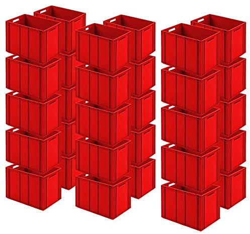 BRB 30 Eurobehälter mit 2 Durchfassgriffen, rot, Boden verrippt, LxBxH 600x400x420 mm