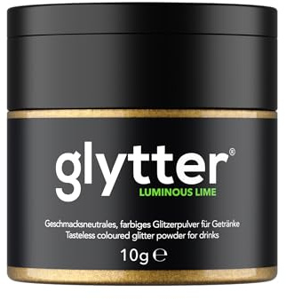 Glytter Glitzerpulver für Getränke (Neongrün) - essbarer Glitzer für Drinks & Flüssigkeiten, für Likör, Sekt, Cocktails - trinkbares & geschmacksneutrales Glitzerpulver - Glitzerpuder, Glitzer-Staub