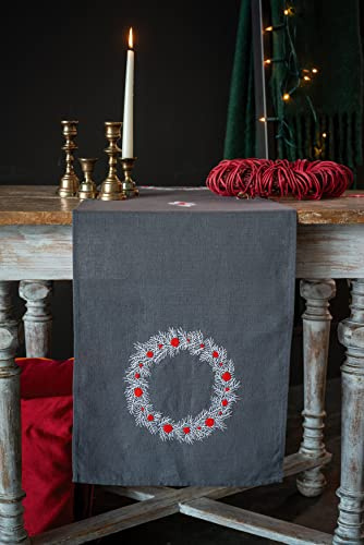Vervaco Stickpackung Tischläufer Sticken Set Erwachsene Vorgedruckt Weihnachtsmotive Stickläufer zum Selbersticken Vorgezeichnet Plattstich Stickset Weihnachten 38 x 138 cm Kreatives Geschenk