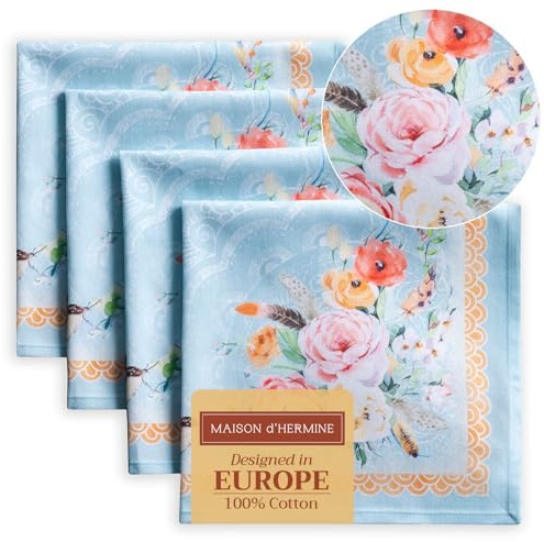 Maison d'Hermine Set di 4 tovaglioli di stoffa, 100% cotone, riutilizzabili, quadrati, lavabili, per cene, feste, matrimoni, ristoranti, Primavera Estate (Ibiza - Blue, 45 cm x 45 cm) | Riutilizzabili, quadrate, lavabili, ideali per cene, matrimoni e primavera, estate, Ibiza, blu