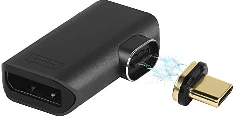 QIANRENON USB C a DP Magnético Displayport Adaptador Type C Macho a DP Hembra convertidor de ángulo Recto de 90°,24 Pin Punta magnética,DP1.4,3D 8K a 60HZ, para Pantalla proyección con Cable Video