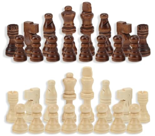 32 Pezzi degli Scacchi in Legno, Set di Pezzi di Scacchi di Ricambio Internazionali Senza Bordo per il Gioco Interattivo Puzzle Cognitivo per Adulti