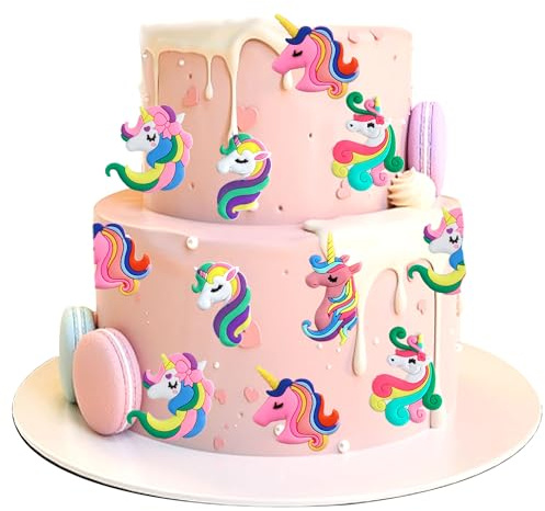 Ercadio 30 Pack Resin Unicorn Cupcake Toppers & Picks - White, Purple, Green - Unicorn & Horse Decor for Baby Shower & Birthday Parties