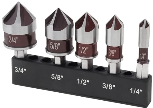 ChgImposs 5PCS Countersink Drill Bit Set, High Speed Steel Countersink Bits, 82 Degree Countersunk Bits, 1/4-Inch Hex Shank Countersunk Bit Set with Bit Holder