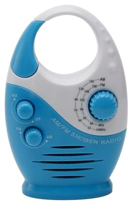 VLRBFDOI Waterproof Shower Radio, 3V 0.5W Adjustable Volume Shower AM FM Button Speaker Portable Bathroom Shower Speakers Wireless Radio with Top Handle,Blue