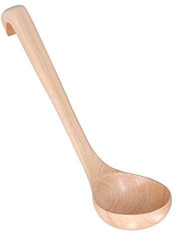 Uadme Louche en bois à long manche - Cuillère à soupe en bois pour porridge et casserole chaude - Grande cuillère à huile avec crochet - 30 cm - Bois naturel