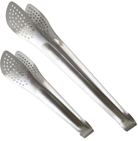 UPTALY 2 pcs SUS304 Stainless Steel BBQ Tongs (34 cm + 24 cm), No Welding, Minimalist Style, with Long Handle, Japanese Yakiniku Tong, Serving Tong for Cooking, Grilling, Buffet