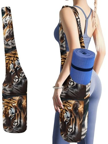YJWANDL Yogamatten-Organizer, Wildtier-Tigerdruck, Yogamatte, Tasche, Turnmatte, Tasche, Leinen-Aufbewahrungstasche, strapazierfähige Yoga-Tragetasche