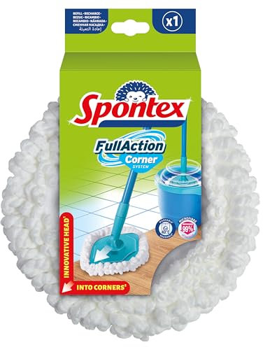 Spontex Full Action Corner System Spin Mop Head Refill | Reaches Tight Corners | Easy 360° Wringing & Rinsing System | Cleans Laminate, Wood & Tile Flooring