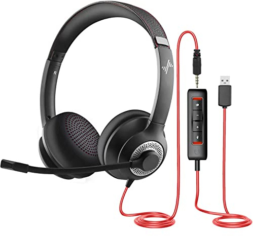 EAGLEND Wired Headset with Noise Cancelling Microphone,3.5mm Jack Wired Computer Headsets, Ergonomic Headsets with Volume Control & Mute for Home Office, Zoom, Call Centers, Online Classes
