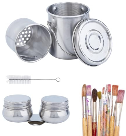 SUPERFINDINGS Pinselwaschset Inklusive 1PC Edelstahl Tragbarer Auslaufsicherer Pinselreiniger Mit Deckel Und Filtersieb Pinselreiniger Ölmalerei Becher