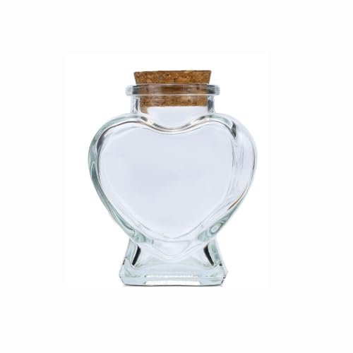 VASANA Botellas de cristal en forma de corazón de 75 ml con tapones de corcho, botellas decorativas para proyectos de manualidades, almacenamiento de objetos pequeños, capacidad: 75 ml, material: