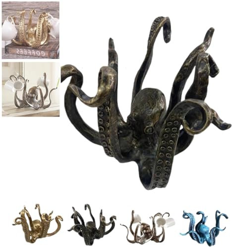 SHIFuXX Octopus cup holder，mug holder for counter top，coffee mug stand for countertop，vintage coffee mug holder，for Counter, Table Ornament, Jewelry Necklace Pendant Tea Cup Holder(Black)